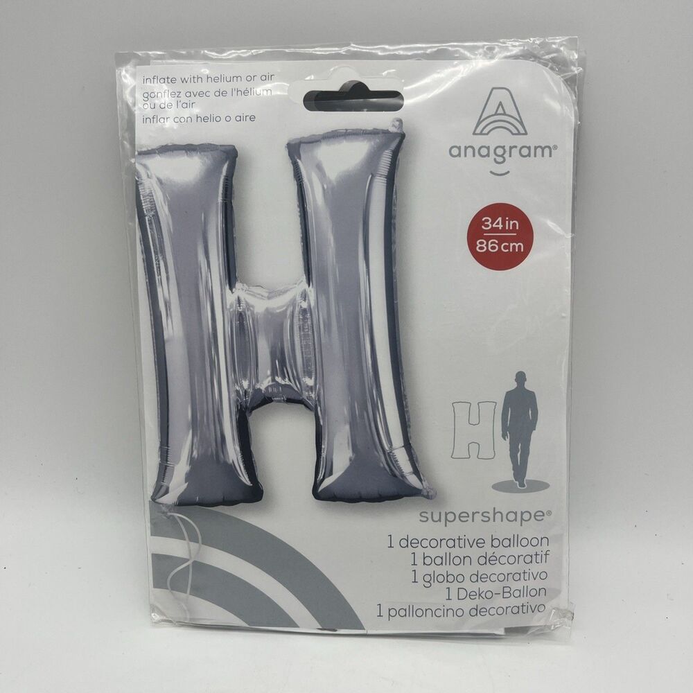 2 anagram Silver Letter ‘H’ Foil Balloons, 34” Birthday/Anniversary